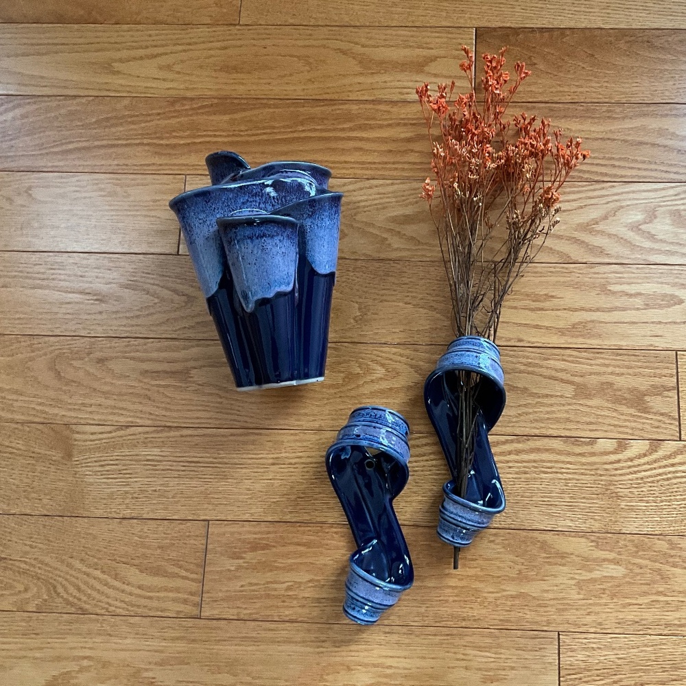 BAY handmade ceramic/pottery home decor(vase and 2 flower wall holder)